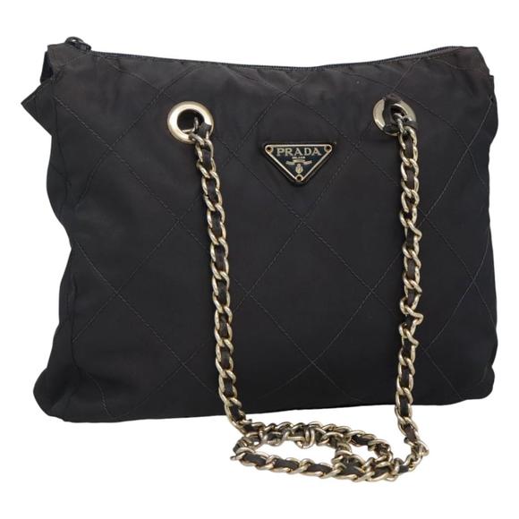 PRADA Chain Tote Bag Nylon Navy Gold Auth bs22855 - Picture 1 of 16